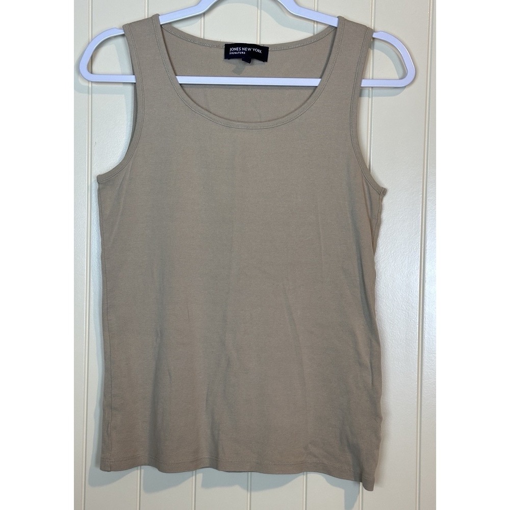 Jones New York‎ Signature beige tan Knit Tank Scoop Neck Sleeveless sz S